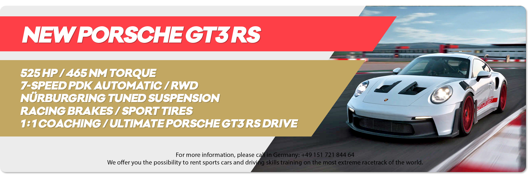 Rent a new Porsche GT3 RS 992 at the Nürburgring