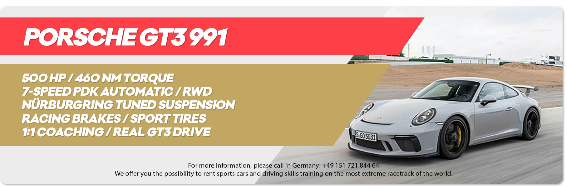 Alquile un Porsche GT3 991 en Nürburgring
