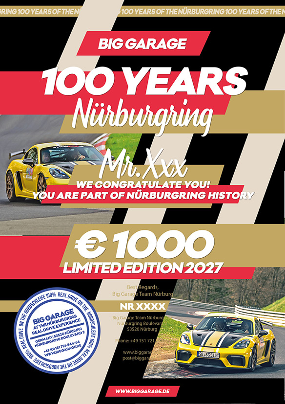 100 Years of the Nürburgring - Limited Edition Gift Certificates 100 Years of the Nürburgring - Limited Edition Gift Certificates