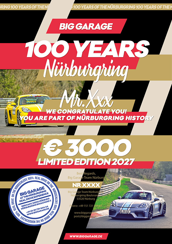 100 Years of the Nürburgring - Limited Edition Gift Certificates 100 Years of the Nürburgring - Limited Edition Gift Certificates