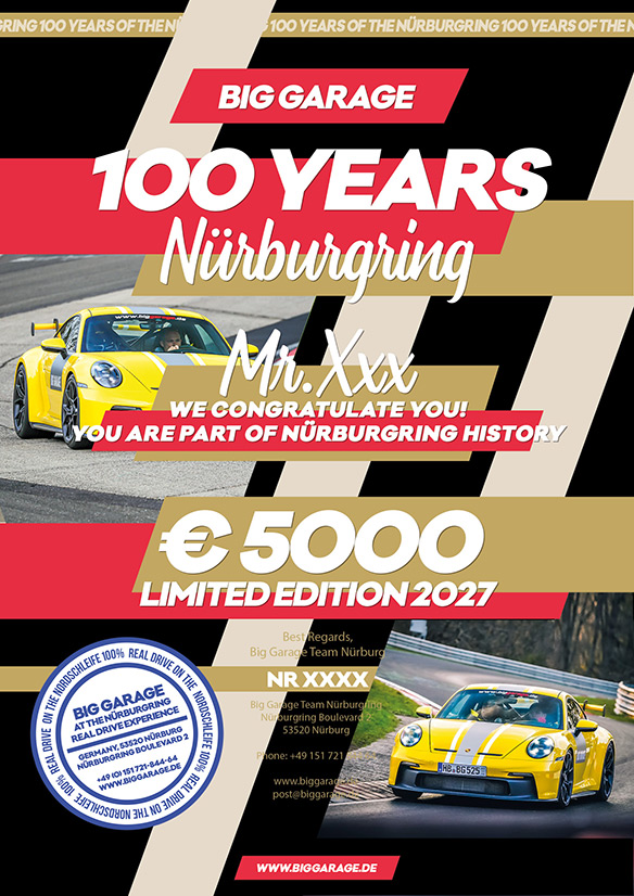 100 Years of the Nürburgring - Limited Edition Gift Certificates 100 Years of the Nürburgring - Limited Edition Gift Certificates